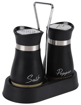 Salz- und Pfefferset mit Halter, 2er Set, Edelstahl/Glas, Schwarz