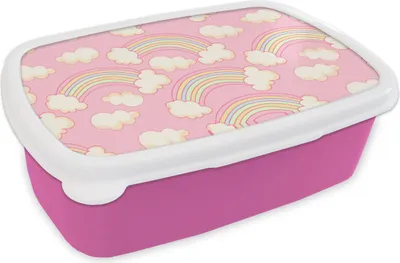 Produktbild von KitchenYeah® Lunchbox Brotzeit Brotdose 17x11 cm Regenbogen - Wolken - Muster Kinder Brotzeitdose - Lunchpaket - Brotkasten  - Sandwich Box
