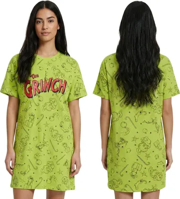 Obrázok produktu pre GRINCH Zelené dámske nočné košele, bavlnené vianočné pyžamo XS