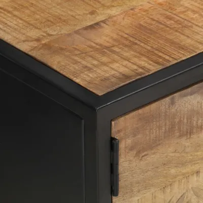 Image de vidaXL Armoire TV avec porte sculptée 130x30x40 cm Bois de manguier rugueux