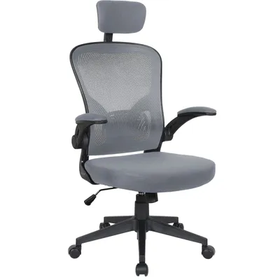 Produktbild von Bürostuhl Ergonomisch  Drehstuhl Schreibtischstuhl Mesh Netzstoff office Stuhl,Farbe:Schwarz / Grau mit Kopfstütze