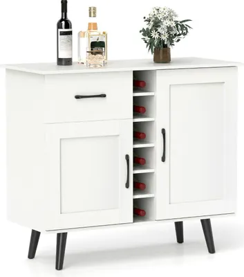 Produktbild von Sideboard mit 6-Flaschen Weinregal & Schublade & 2 Türen Moderner Weinbar Schrank Weiß