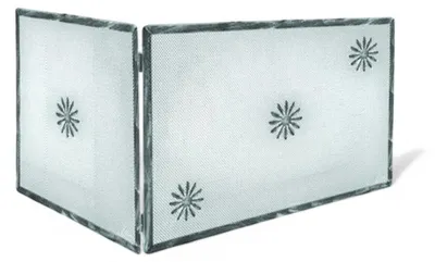 Zdjęcie produktu dla Uniwersalna osłona przeciwiskrowa do kominka, z kutego żelaza, pomalowana na czarno, z dekoracją, 1-skrzydłowa, 50+85 x wys. 45 cm