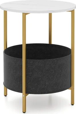 Image de Table d'appoint ronde avec panier en feutre amovible et cadre en métal