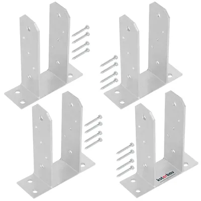 Pfostenträger 4er-Set, verzinkter Stahl, 70 mm, Silber, zum Schrauben