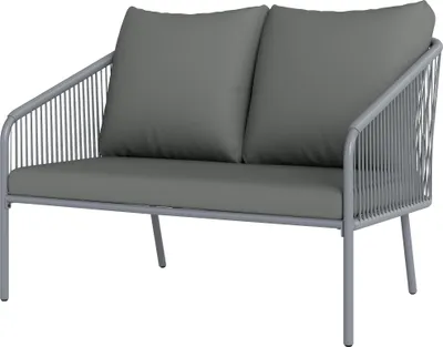 Produktbild von Gartensofa mit Kissen 2-Sitzer Rattan Sofa Lounge Sofa Outdoor Balkon Sofa 112 x 72 x 76 cm Grau