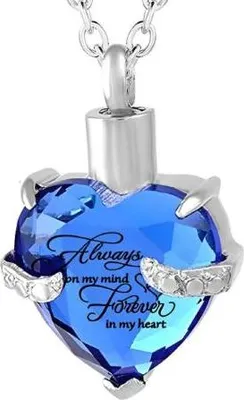 Image de Pendentif de luxe pour cendres avec chaîne pour les cendres, les cheveux ou le parfum - Bijoux commémoratifs en bleu - aide au remplissage des cendres et sac de rangement inclus