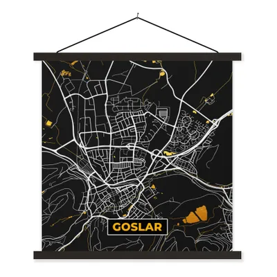 Produktbild von MuchoWow® Textilposter Schwarz und Gold - Stadtplan - Goslar - Deutschland - Karte 40x40 cm mit schwarzem Rahmen - Fotos
