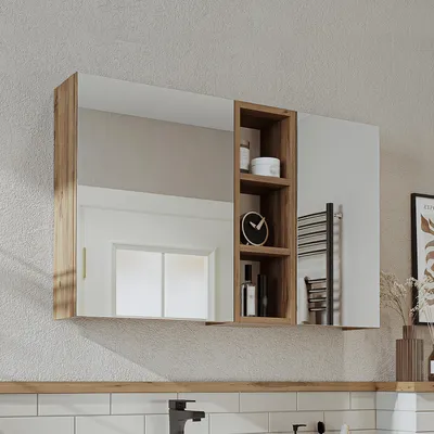 Immagine prodotto di Roomart LOTUS-II-95 Mobile da bagno con armadio a specchio, larghezza 95 cm, rovere bianco