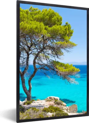 Produktbild von MuchoWow® Gerahmtes Poster Baum - Meer - Tropisch - Sommer 60x90 cm - Poster mit Schwarzem Bilderrahmen Wandposter Rahmen Foto Bilder - Kunst