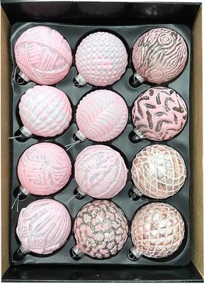 Immagine prodotto di 12 palline di vetro decorate a mano per l'albero di Natale, ornamenti natalizi in vetro, decorazioni per l'albero di Natale, colore rosa