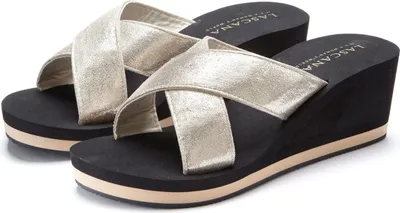 Produktbild von LASCANA Badepantolette Badeschuhe, Flip Flop, Badelatsche, Sandale schwarz-goldfarben Größe 37