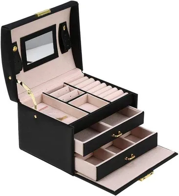 Image de Armoire de cosmétiques en similicuirPolyuréthane- Rangement avec miroir - Noir - 3 niveaux