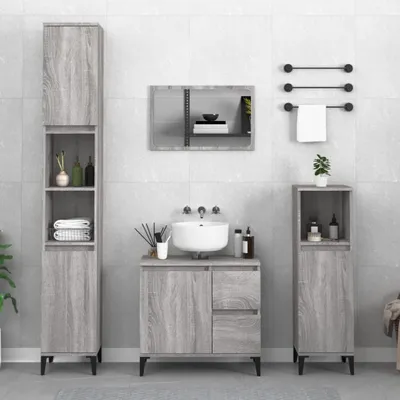Produktbild von Badschrank Grau Sonoma 30x30x190 cm Holzwerkstoff