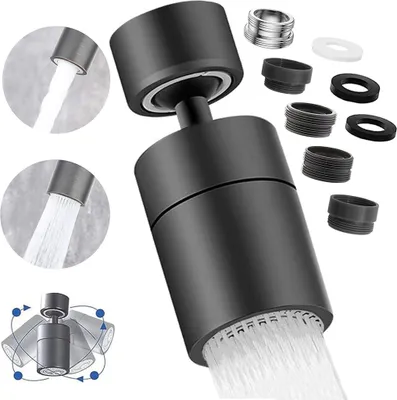 Produktbild von Wasserhahnaufsatz schwenkbar, 360° drehbarer Doppelfunktions-Wasserhahnbelüfter, Wasserhahnbelüfter mit 2 Sprühfunktionen, Wassersparaufsatz für Wasserhahn, Dusche, Küche, Badezimmer (schwarz)