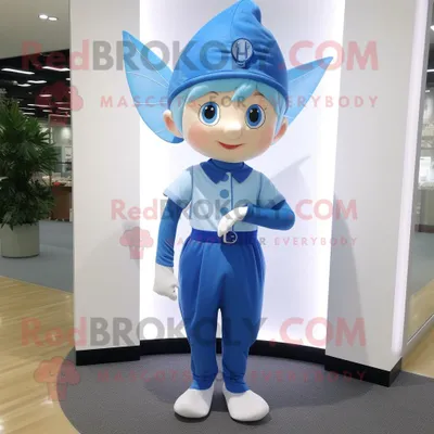Produktbild von Blauzahn-Fee REDBROKOLY Maskottchen Kostüm figur bekleidet mit einer Anzughose und Mützen