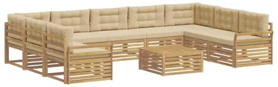 Immagine prodotto di Set da salotto da esterno vidaXL, 10 pezzi, bianco e beige, in legno massello di acacia