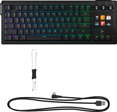 Produktbild von 78 Tasten Mechanische Tastatur RGB-Hintergrundbeleuchtung Hot-Swap-fähig Roter Schalter Anpassbarer Drehknopf Kabelgebundene Verbindung Schwarz