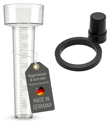 Produktbild von Regenmesser mit Stielhalter Kunststoff Niederschlagsmesser und Halter Wassermengenmessung im Garten Gewächshaus Gärtnerei Regenwassermesser Outdoor