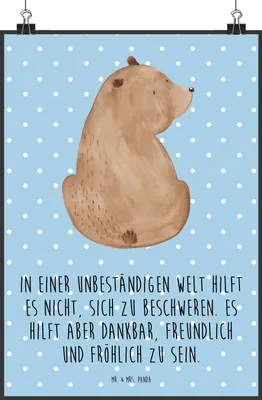 Produktbild von Mr. & Mrs. Panda Bild Bär Schulterblick DIN A1 - Blau Pastell - Geschenk, Wanddekoration, Selbstachtung, Plakat, Motivation, wanddeko, Teddy, Bärenliebe, drucke, Weisheit