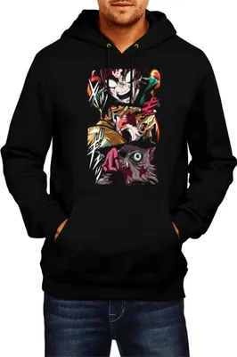 Immagine prodotto di Felpa con cappuccio da uomo Demon Anime Slayer Tanjiro Zenitsu Inosuke 003, Man L , Noir