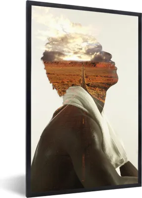 Produktbild von MuchoWow® MuchoWow® Gerahmtes Poster Mehrfachbelichtungsbild eines Mannes und einer Landschaft 60x90 cm - Poster mit zchwarzem Bilderrahmen - Kunst