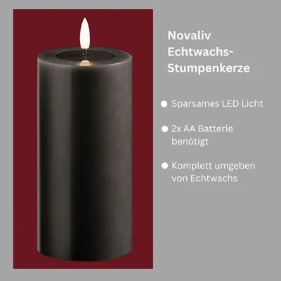 Produktbild von 2er Set LED Stumpenkerzen groß grau Echtwachskerze mit beweglicher Flamme flackernd - Timerfunktion für 6 Stunden warmweißes Licht 7,5cm ø 15cm Höhe - 2 AA Batterien nötig Echtwachspiegel