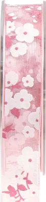 Produktbild von Organzaband Rosa mit Blumenmuster, Geschenkband 20mm x 20m für Dekorationen