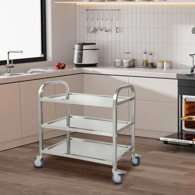 Produktbild von JEOBEST Servierwagen Edelstahl Rollwagen Speisewagen 3 Borde 95x55x95cm