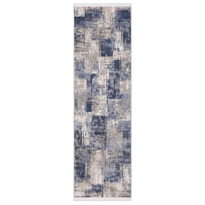 Produktbild von Arktis Designer-Läufer 350 × 80 cm Blau-Beige-Grau – hochwertiger Kurzflor-Teppich mit Seidenhaptik, abstraktem Muster und 7,5 mm Florhöhe