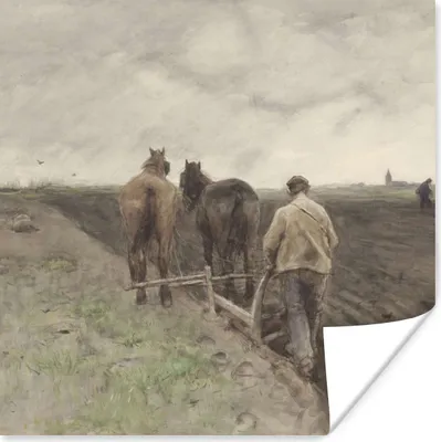 Produktbild von MuchoWow® Poster Pflügender Bauer - Gemälde von Anton Mauve 75x75 cm - Wand Dekoration
