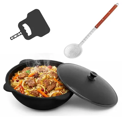 Produktbild von 22L Kazan aus Gusseisen mit Aluminium Deckel Schwenktopf NAMANGAN Uzbek Camping Kasan Uzbekisch Cast Iron KESSEL Usbek Asia Topf