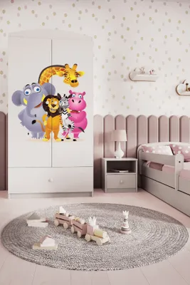 Obrázek produktu pro Dětská šatní skříň Babydreams Šatní skříň se závěsnými dveřmi Šatní skříň ZOO bílá