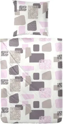 Produktbild von Hahn Feinbiber Bettwäsche Weiß Pink Grau 100% Baumwolle Reißverschluss Bettbezug Kissenbezug Bettgarnitur Bettwäsche-Set Bettzeug 135x200 cm Bunt