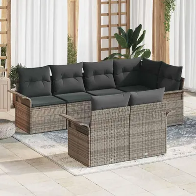 Produktbild von "Rabatt" Gartensofa-set - Balkonmöbel/Terrassenmöbel - mit Kissen - 7 pcs - Grau Poly-Rattan - Lounge-Dining set CC12482