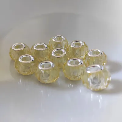 Produktbild von Großloch Spacer Charm Perlen Rondelle facettiert, 14 mm, 10 Stück, Creme
