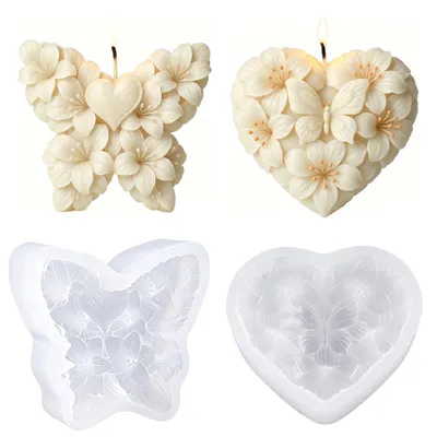 2er Set Silikonformen Herz & Schmetterling für Kerzen, Gips, DIY