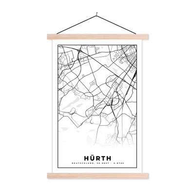Produktbild von MuchoWow® Textilposter Karte - Hürth - Stadtplan - Karte 40x60 cm mit holzfarbenen Rahmen - Poster