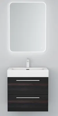 Produktbild von Mai & Mai Badmöbelset Komplett Set Waschbeckenunterschrank 60cm Unterschrank mit Waschschbecken aus Mineralguss und LED-Badspiegel Quadratto