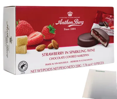 Produktbild von A.Berg Schokolade Erdbeere in Schaumwein (220g Packung) + usy Block