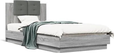 Productafbeelding van Maison Exclusive - Bedframe met hoofdeinde en LED-verlichting, grijs sonoma, 90 x 200 cm