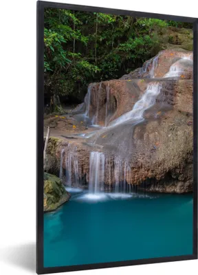 Produktbild von MuchoWow® Gerahmtes Poster Wasserfall - Felsen - Landschaft 40x60 cm - Poster mit Schwarzem Bilderrahmen Wandposter Rahmen Foto Bilder - Papierdruck - Wandbilder
