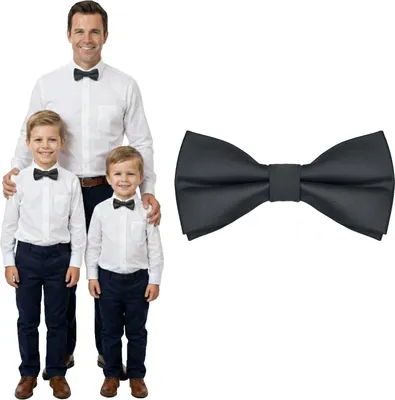 Produktbild von DonDon Fliege Kinder Jungen Babys und Herren Seidenlook Dunkelgrau glänzend, vorgebunden und längenverstellbar aus Polyester - festliches Accessoire für Hochzeit, Kommunion und Feier