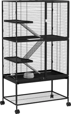 Obrázek produktu pro Klec pro malá zvířata - 4 úrovně - Dřevěná - S kolečky - 78×45,5×136 cm - Černá