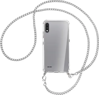 Produktbild von Handykette Backcover-Schutzhülle mit Band (Metall silberfarben) für LG K22 LMK200 - silberfarbene Kette