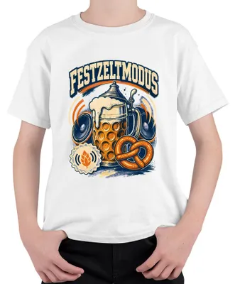 Productafbeelding van Oktoberfest-tentmodus, Wiesn, bierkan, pretzel, lederhosen, dirndl, kinder t-shirt, wit, maat 116
