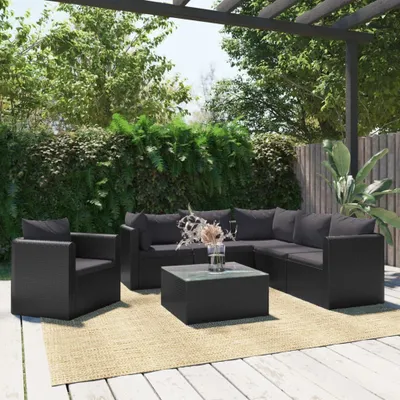 Produktbild von The Living Store 7-tlg. Garten-Lounge-Set mit Auflagen Poly Rattan Schwarz