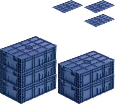 Produktbild von SparSet 5x VDA KLT Kleinladungsträger mit Verbundboden & Auflagedeckel | HxBxT 21,3x40x60cm | 34,9 Liter | KLT, Transportbox, Transportbehälter, Stapelbehälter