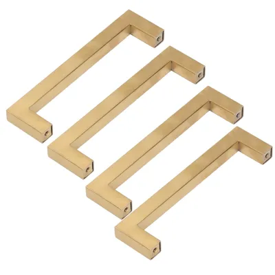 Zdjęcie produktu dla zestaw 4 uchwytów do drzwi szafek, stal nierdzewna w kolorze złotym, wymienne uchwyty do szafek kuchennych, 12 x 12 x 128 mm