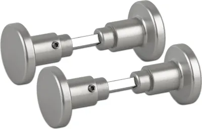 Two silver-colored door handles are shown against a white background.